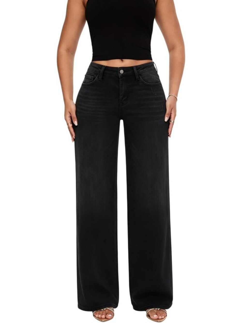 Wide Leg Jeans for Women | Mid Low Rise Baggy Stretchy Denim Pants, Casual Chic